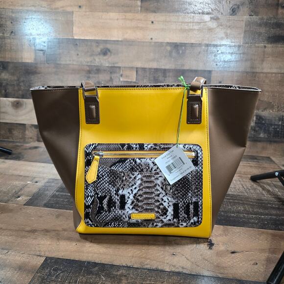 Vera Bradley Handbags - Vera Bradley Small Ella Tote 18167-755905 Purse Faux Leather Maize Snake Print